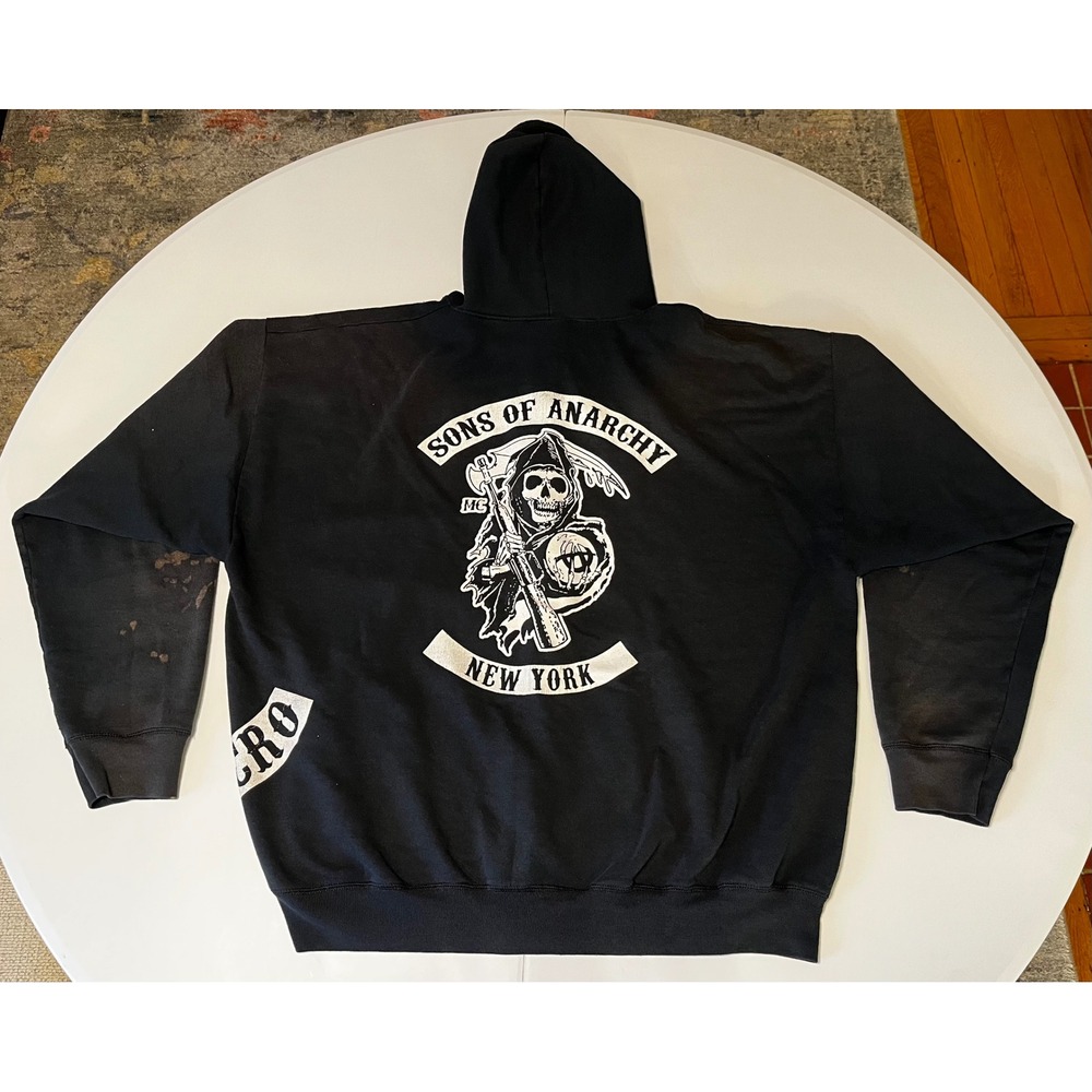 VTG Y2K Sons of Anarchy Zip Up Hoodie Mens 2XL Black Grim Reaper SAMCRO Grunge